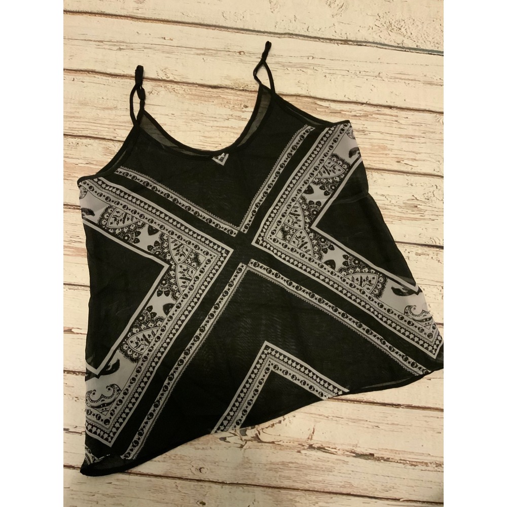 Old Navy Womens Small Black White Bandana Print Sheer Cami Tank Top Spaghetti